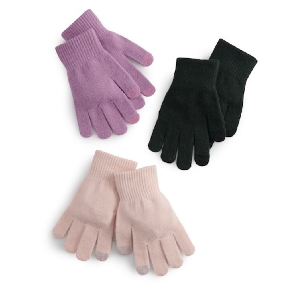 Touchscreen Friendly Gloves for Teens-3 pk
